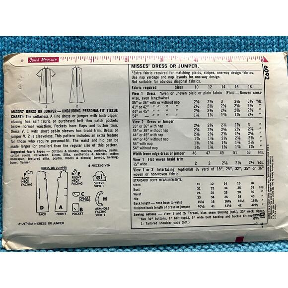 Simplicity 6092 Sewing pattern Aline dress 1960s size 10 - Picture 3 of 5